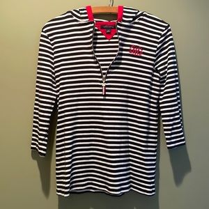 Tommy Hilfiger Striped Quarter Zip Long Sleeve with Hood Size Small